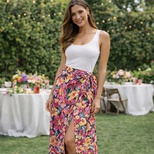 Hilo Hattie Cotton Blend Tropical Floral Wrap Skirt | Garden Party Knee-Length